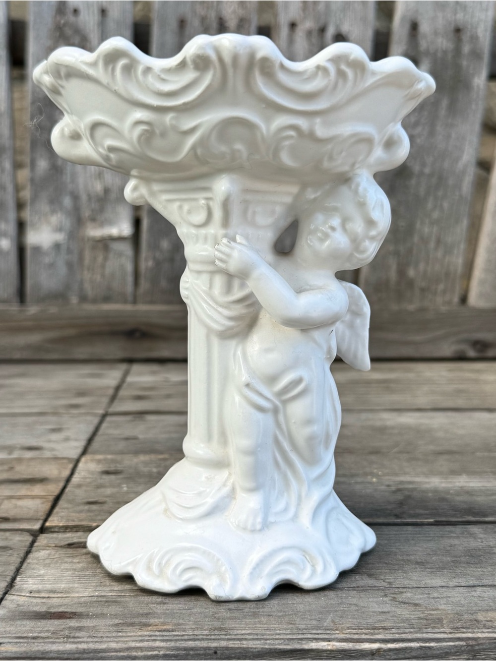 Vintage White Ceramic Cherub Pedestal Dish 216
